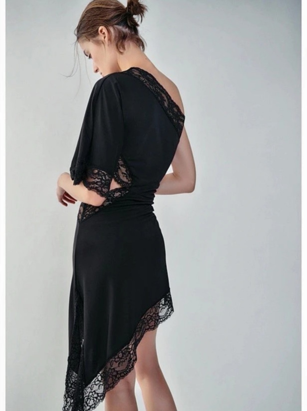 Zara Asymmetric Lace Dress Lace Trim Asymmetrical Dress in Black Like New - Picture 2 of 4